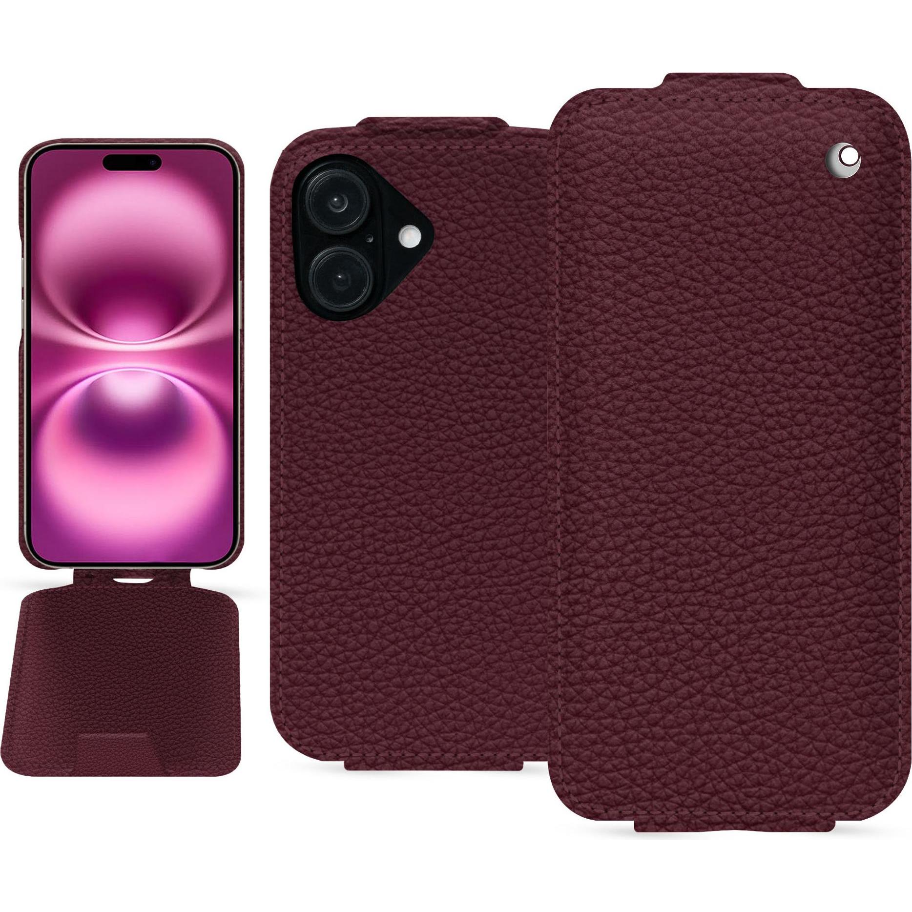 Noreve Lederschutzhülle vertikal (Apple iPhone 16 Plus), Smartphone Hülle, Violett