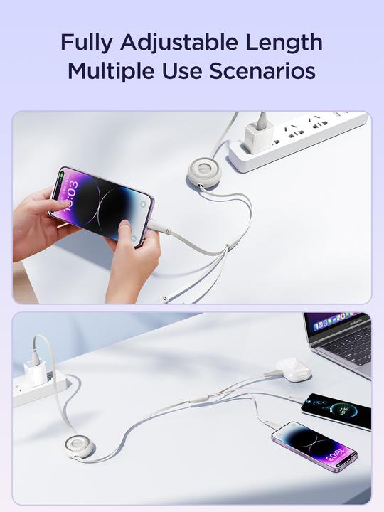 Actual product image Joyroom S-A40 Colorful Series 3in1 retractable cable USB-A to USB-C / Lightning / microUSB 1m - whit (1 m)
