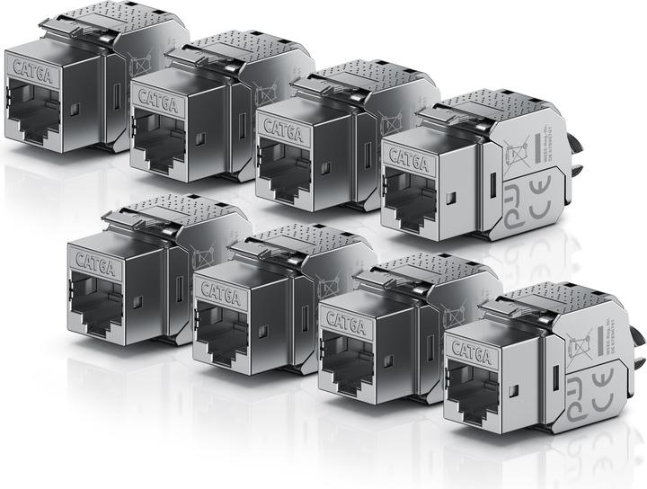 Primewire 8x Keystone Modul CAT.6a für LAN Kabel Stecker feldkonfektionierbar, RJ45 Buchse zu Netzwerkkabel