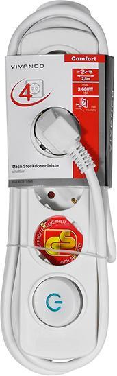 Actual product image Vivanco 4-fold socket strip White 37645 EKLS 4W25 Extra large on-off switch