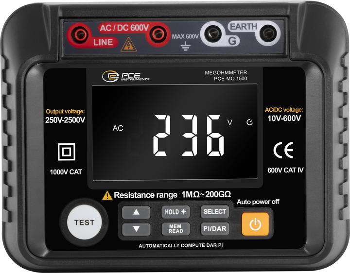PCE Instruments Appareil de mesure de l'isolation (CAT III 1000V, CAT IV 600V)