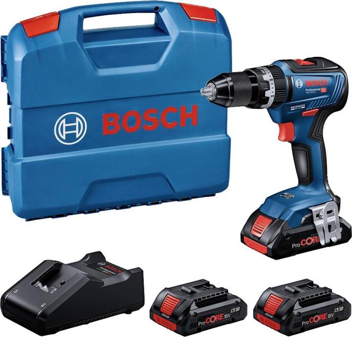 Actual product image Bosch Professional Professional set: GSB 18V-55 cordless impact drill, 3 x ProCORE18V 4.0Ah, L-case (Rechargeable battery operated)