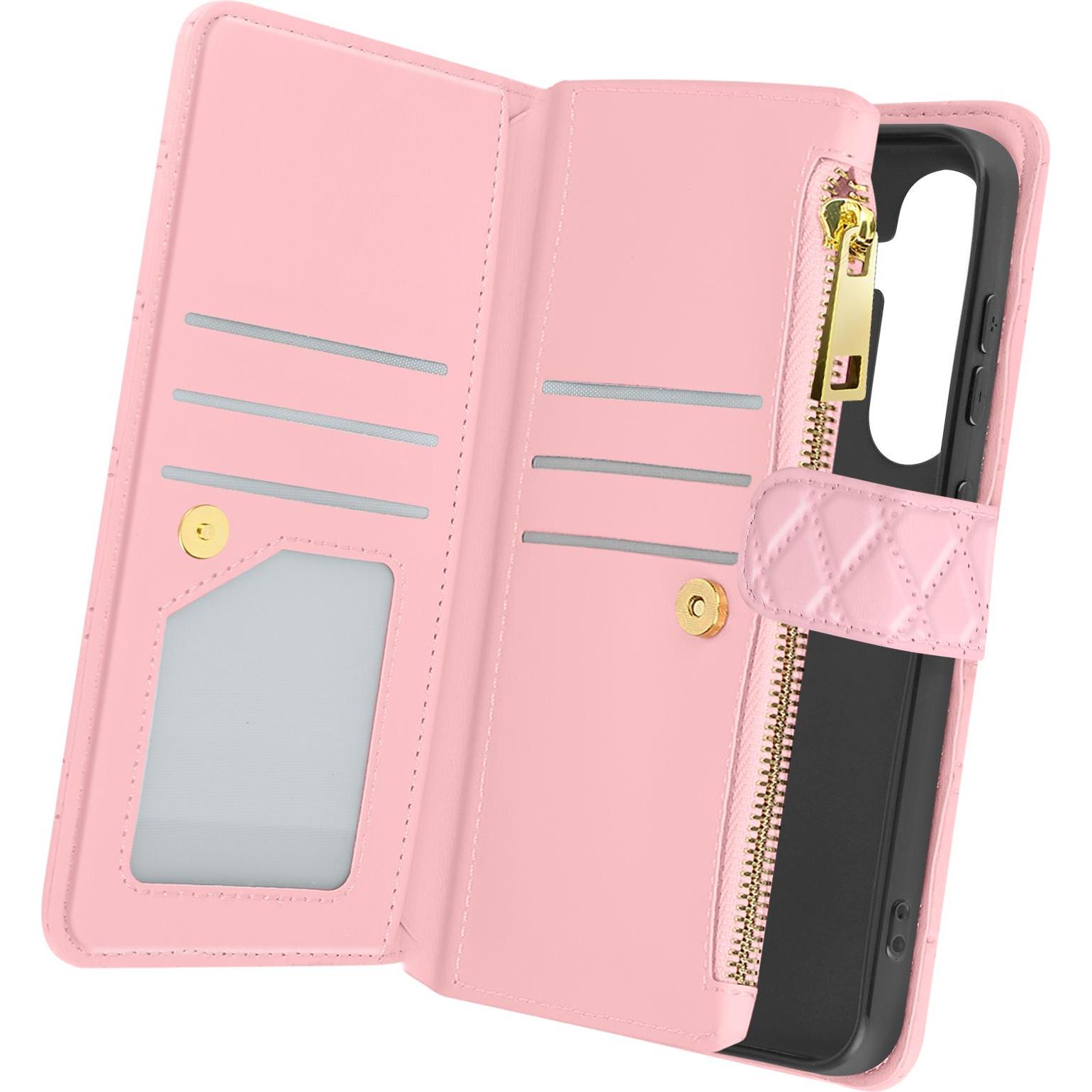 Avizar Quilted Charm Wallet Cover Series (Samsung Galaxy S24), Smartphone Hülle, Rosa