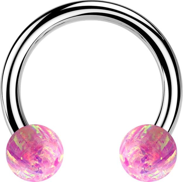 Produktbild Star Piercing Circular Barbell silber mit zwei Kugeln Opal pink (ohne Messing, Chirurgenstahl 316L)