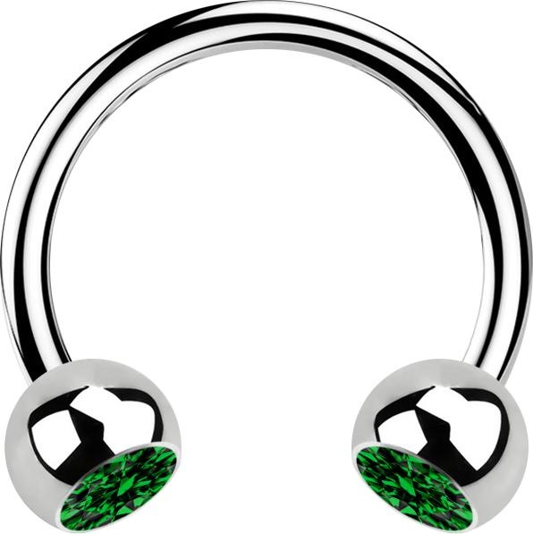 Produktbild Star Piercing Micro Circular Barbell silber mit zwei Kugeln Kristall grün (Chirurgenstahl 316L, ohne Messing)