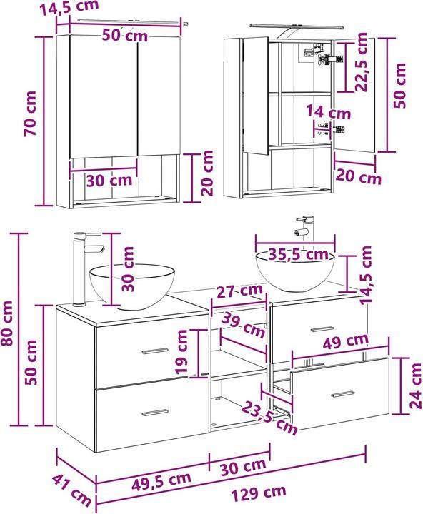 Produktbild vidaXL Badezimmerspiegel-Set (14.50 x 70 cm)