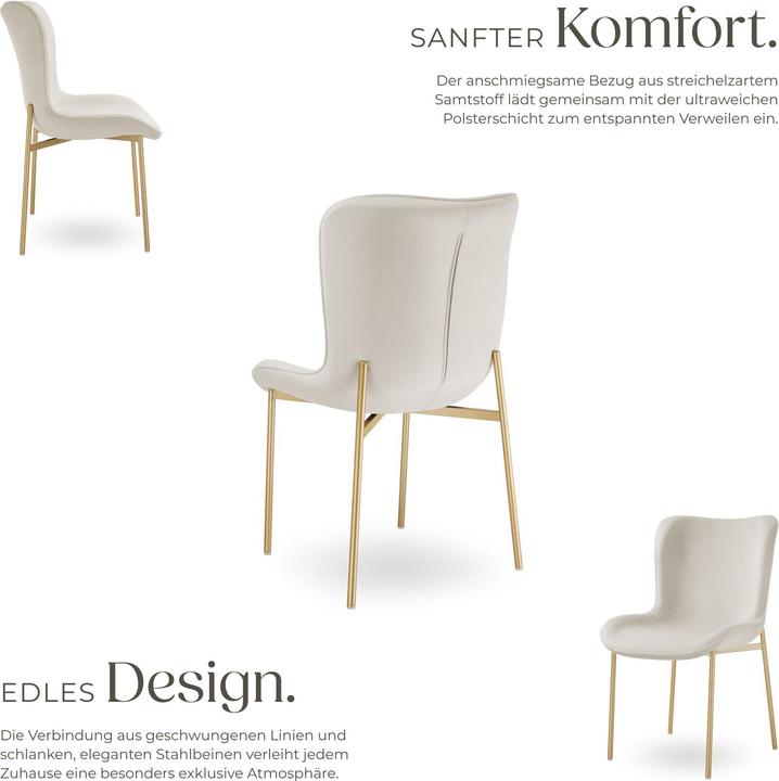 Immagine prodotto tectake Set di 2 sedie imbottite Tessa effetto velluto, ergonomiche, bianco/oro