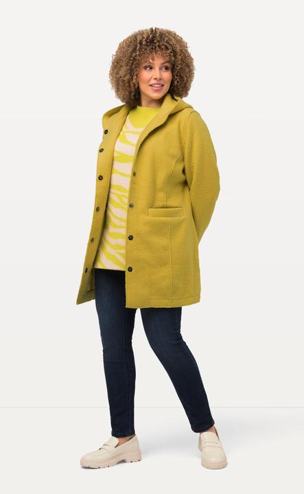 Actual product image Ulla Popken Hooded Curly Wool Look Snap Front Jacket
