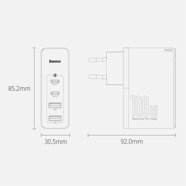 Actual product image Baseus GaN2 Pro Quick Charger (100 W)
