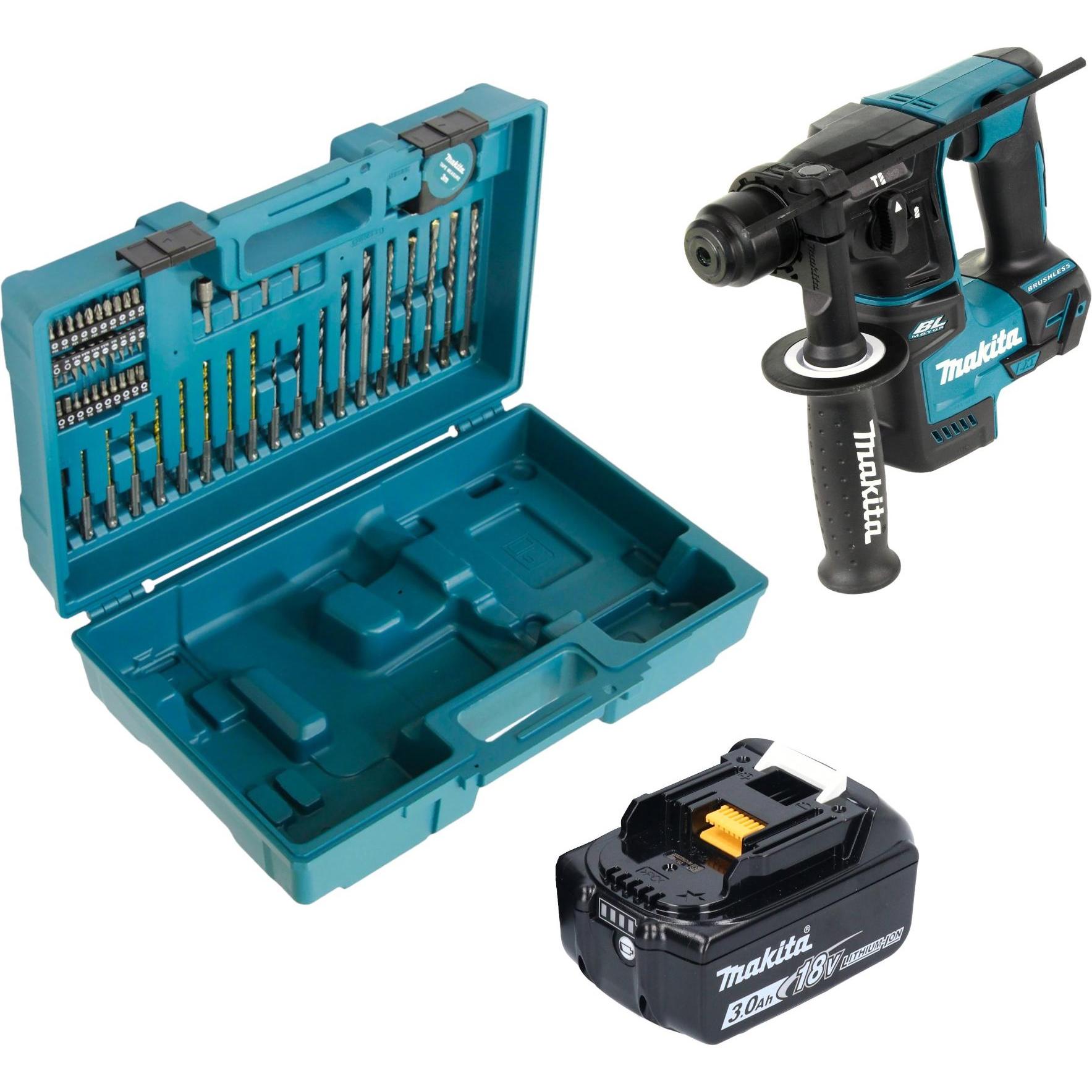 Thumbnail - Makita, Bohrmaschine + Akkuschrauber, DHR 171 F1X3 Akku Bohrhammer 18 V 1,2 J SDS-Plus Brushless + 1x Akku 3,0 Ah + 65 t...