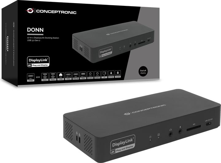 Actual product image Conceptronic Dock 17-in-1 USB-C->HDMI,DP 4K/60Hz,GbE,USB-C (USB-C, 17 ports)