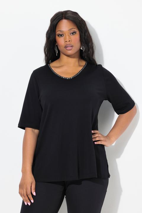 Immagine prodotto Ulla Popken T-shirt dal taglio svasato in cotone Pima con scollo a V e mezze maniche (54)