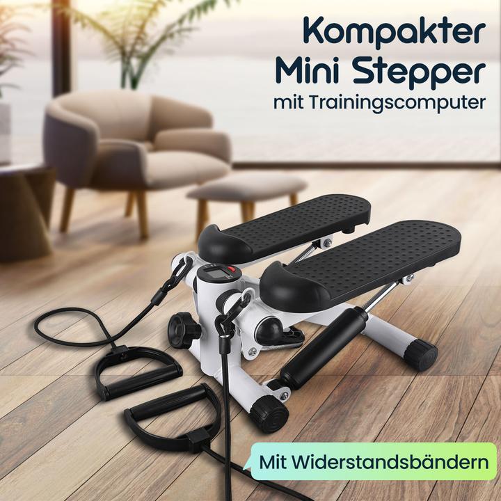 Produktbild Ideoon Mini Stepper mit Trainingscomputer und Widerstandsbändern, max. 100 kg, 38 x 30 x 18 cm