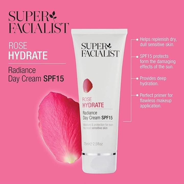 Actual product image Super Facialist Rosehip Hydrate Radiance Day Cream SPF15 75ml (Suntan cream, SPF 15, 75 ml)