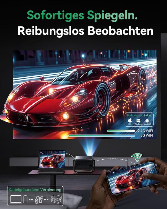 Actual product image Aubor Mentech 4K Projektor mit WLAN und Bluetooth, 1080P Full HD (Full HD, 1200 lm)