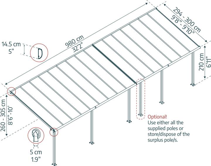Actual product image Palram CanopiaOlympia 3x9.71 patio roof 980 x 295 cm white