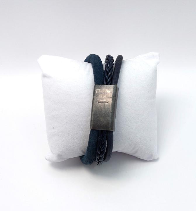 Image du produit Thomss Bracelet cuir No.17 unisexe cuir bleu & fermoir acier inoxydable mat circonférence 22.5cm (22.50 cm, Acier inoxydable, 100% cuir)