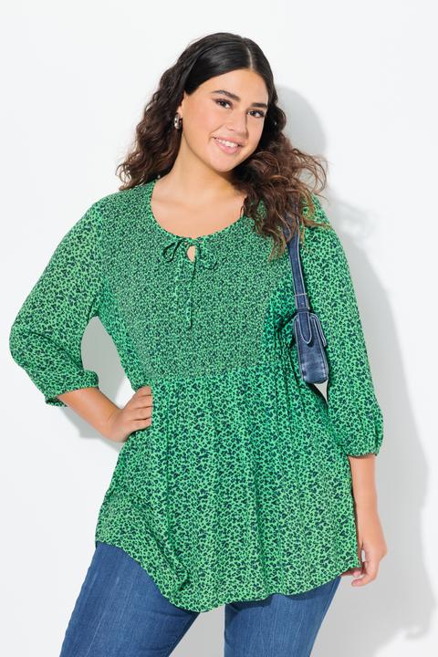 Produktbild Ulla Popken Smokbluse, Blüten, A-Linie, Rundhals, 3/4-Arm (50, 52)