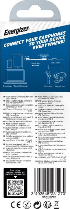 Image du produit Energizer Adaptateur audio 3.5mm Jack vers USB-C - 11cm (Jack 3.5mm, USB Type C)