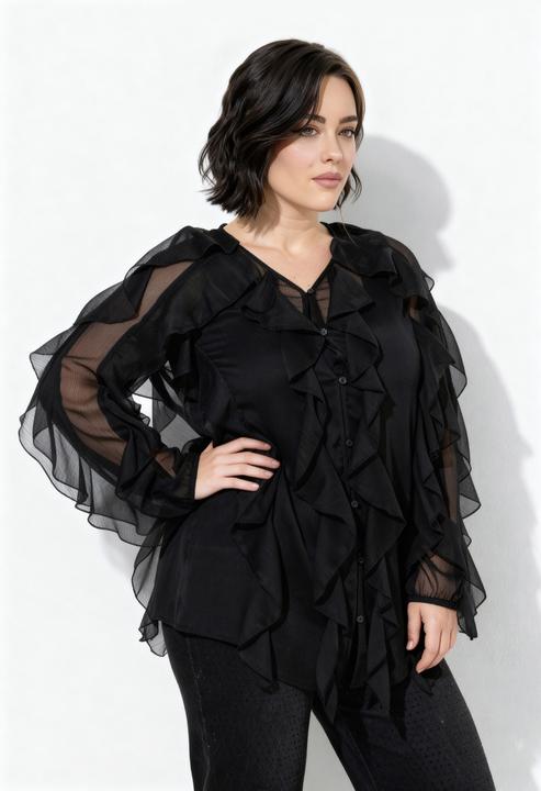 Actual product image Ulla Popken Sheer Chiffon Ruffle Blouse (54)