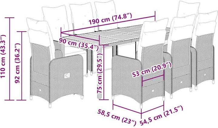 Produktbild vidaXL Bistro Set (190 x 90 x 75 cm)