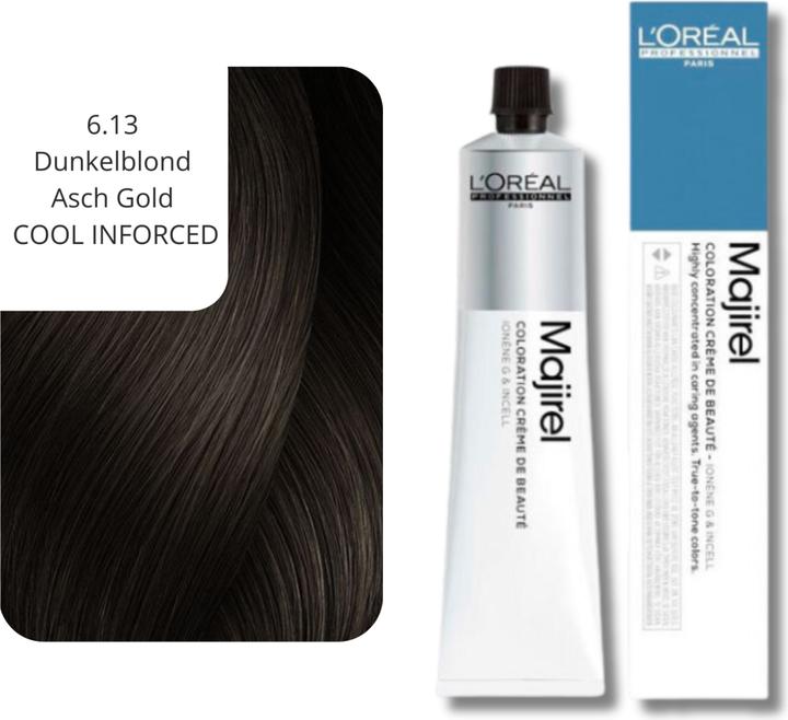 Produktbild L'Oréal Professionnel Majirel (6.13 Dunkelblond Asch Gold COOL INFORCED, 6,13 Dunkelblond Asch Gold RC)