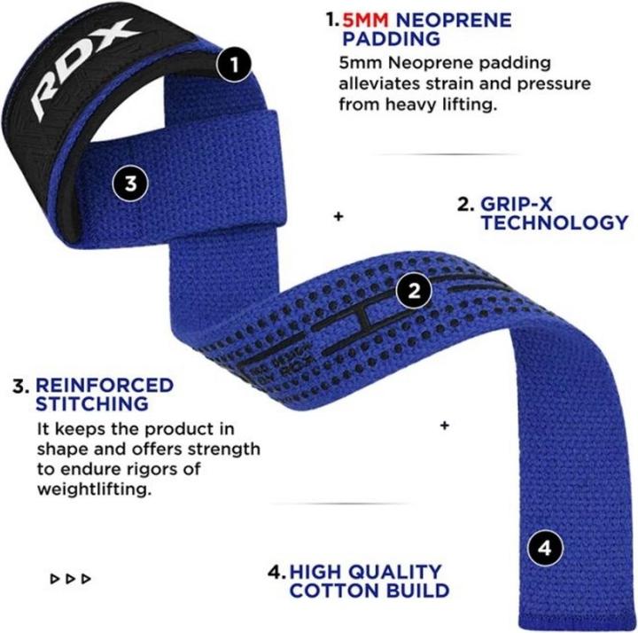 Image du produit Rdx Gym Cotton Gel Strap Blue Plus (Taille unique)