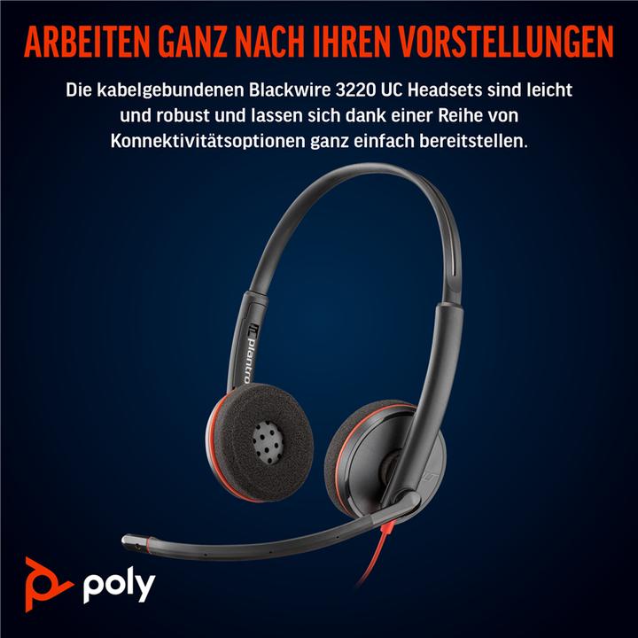 Produktbild Poly Blackwire 3220 + USB-C/A Adapter (Kabelgebunden, USB-C, Avaya, Cisco, Skype, Unify)