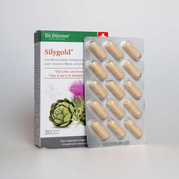 Actual product image Dr. Dünner Silygold (30 pcs., Capsules, 308 ml)