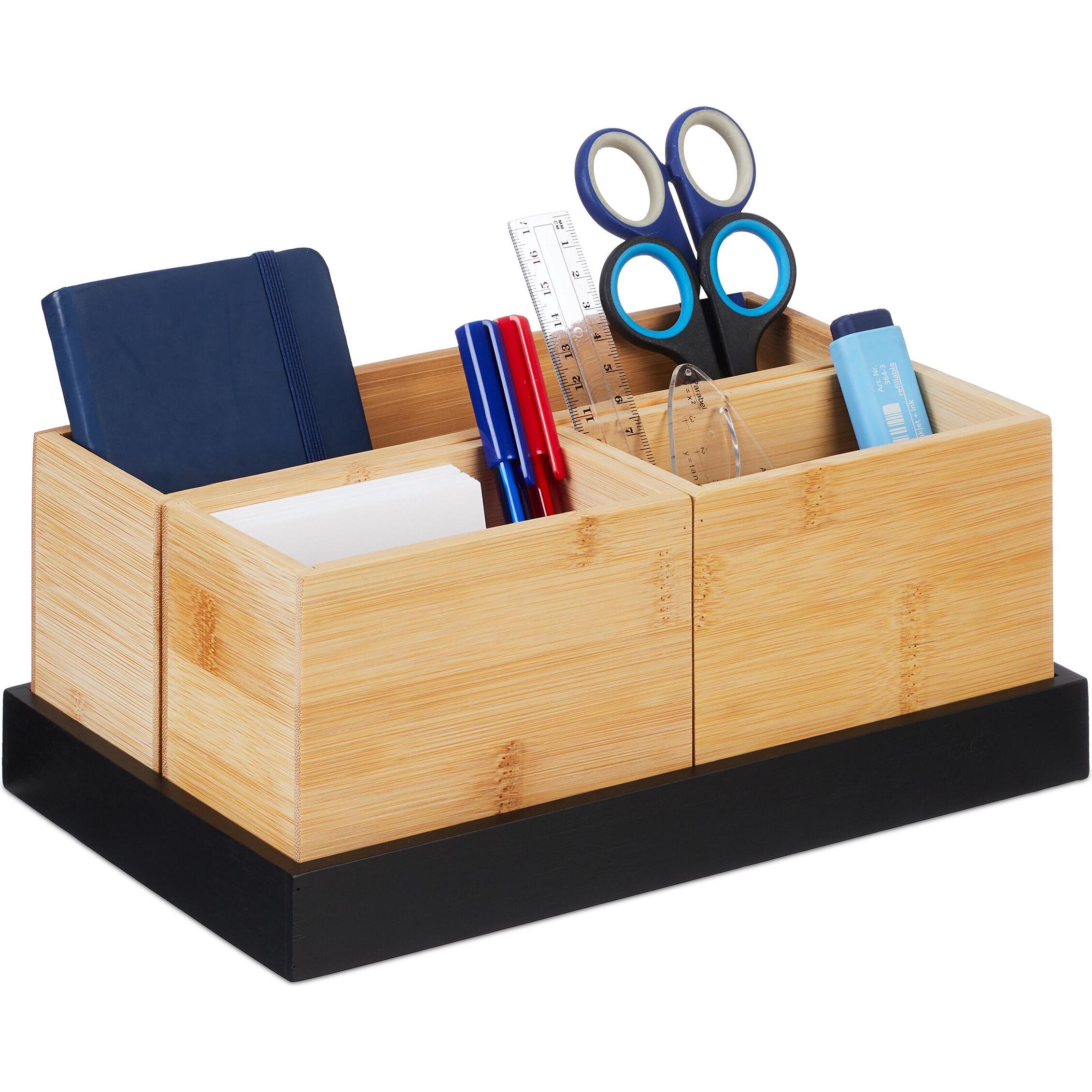 Relaxdays, Schreibtisch Accessoire, 4-tlg. Bambusorganizer-Set