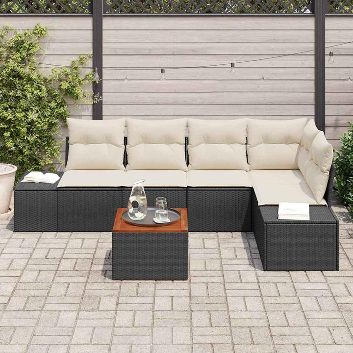 Produktbild vidaXL 6-tlg. Garten-Sofagarnitur mit Kissen Schwarz Poly Rattan