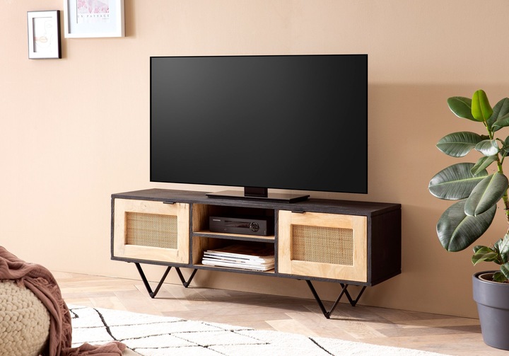 Actual product image FineBuy Lowboard FB98189 solid wood black (120 x 35 x 44 cm)