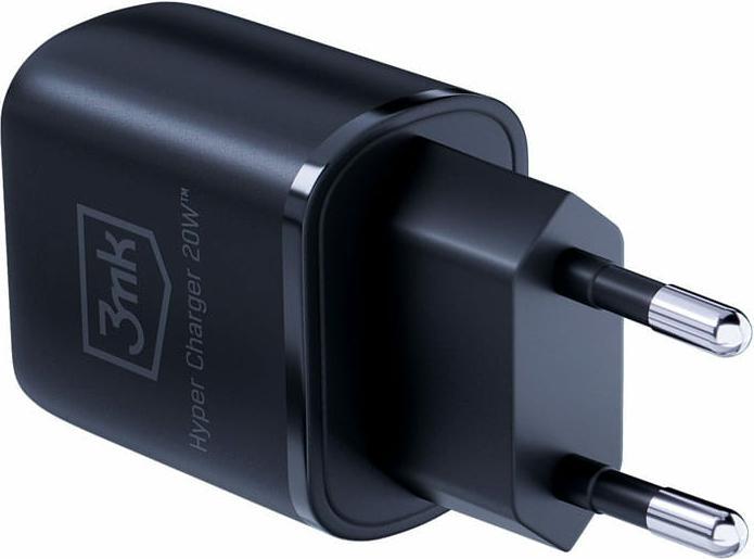 Actual product image 3MK HyperCharger 20W 1xUSB-C + 1xUSB-A ładowarka sieciowa PD/QC czarna/black (20 W, 2 ports)