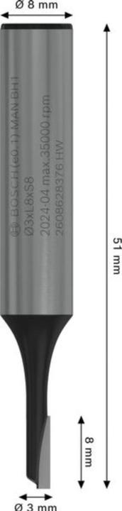 Produktbild Bosch Professional Zubehör Nutfräser, 8 mm, D1 3 mm, L 8 mm, G 51 mm