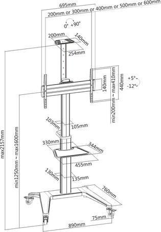 Produktbild PureMounts TV-Trolley PDS-0003C DS, Weiss (70 kg, 37" - 70")