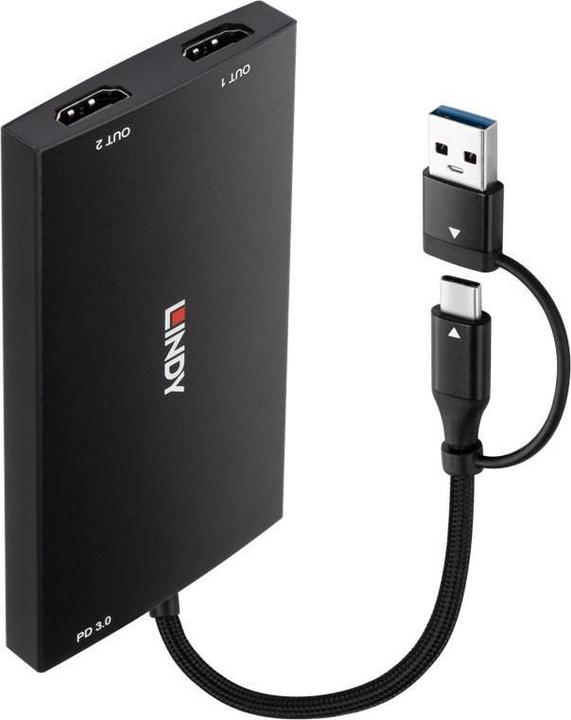 Produktbild Lindy USB Type A And C To Dual HDMI (HDMI, 0.68 cm)
