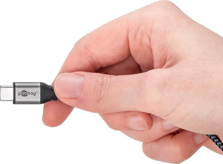Produktbild Goobay 2in1 USB-Textilkabel, spacegrau/silber, 2 m (2 m, USB 2.0, 60 W)