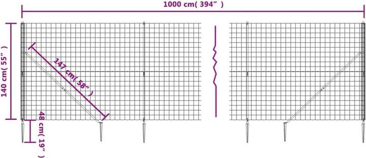 Image du produit vidaXL Maschendrahtzaun mit Bodenhülsen Anthrazit 1,4x10 m
