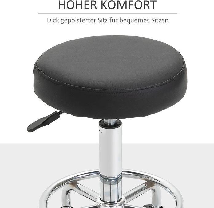 Produktbild Swisshandel24 Salonhocker, höhenverstellbar, Kunstleder, bis 110 kg, Ø42x50-64H cm, Schwarz