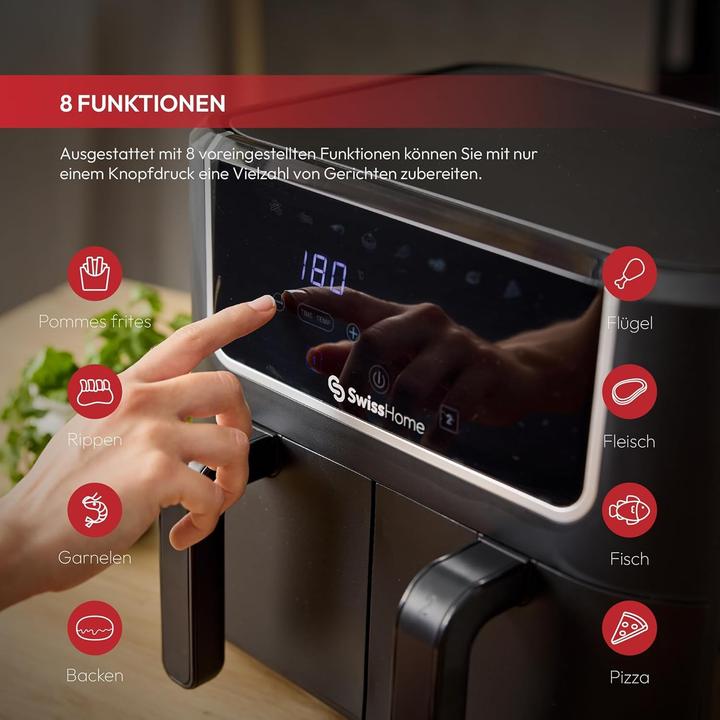 Produktbild bico Dunkler Heissluftfritteuse mit 8 Funktionen, Touchscreen und Antihaftbeschichtung