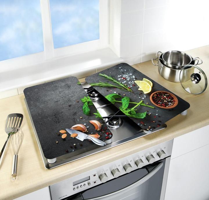 TMK 2 Piastre Coprifornelli Vetro Temperato 30x52 Cm - Paraschizzi E Tagliere Multiuso