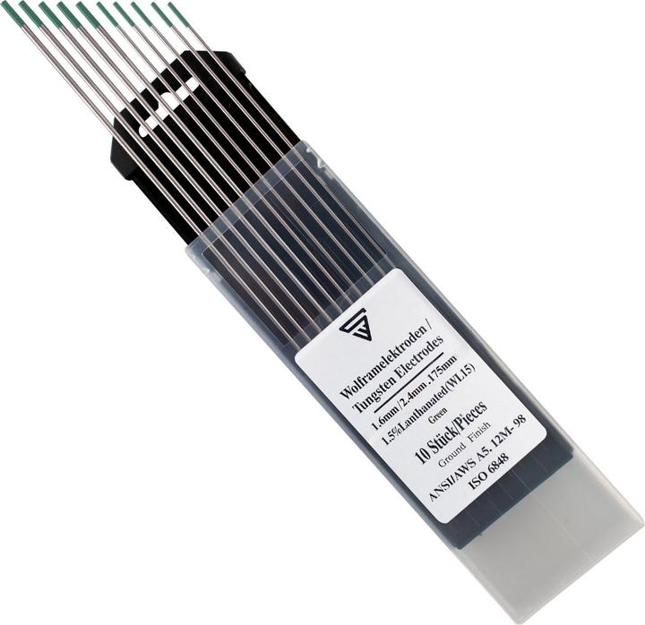 Actual product image Stahlwerk Tungsten electrodes WP Green Set 5 x 1.6 mm + 5 x 2.4 mm x 175 mm