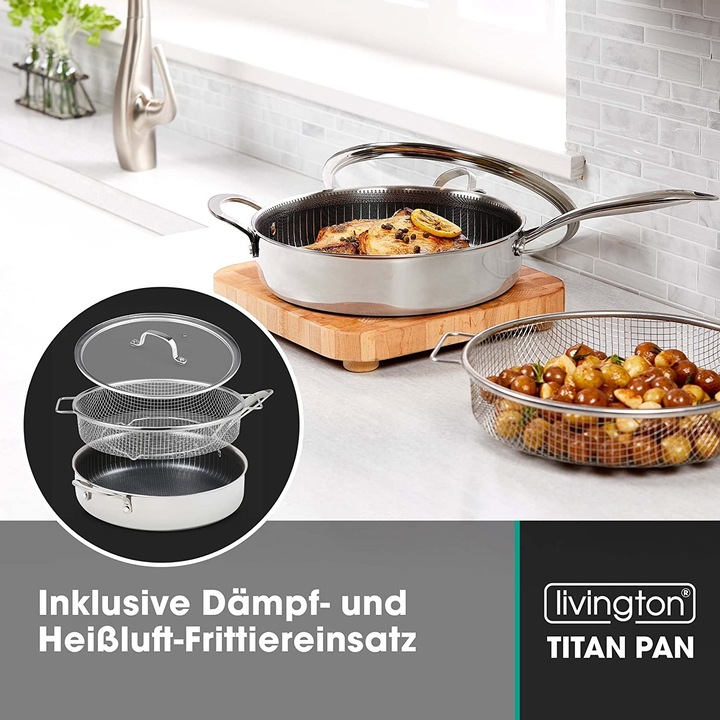 Immagine prodotto Livington Padella in titanio (28 cm, Padella per friggere, Alluminio, Acciaio inossidabile)