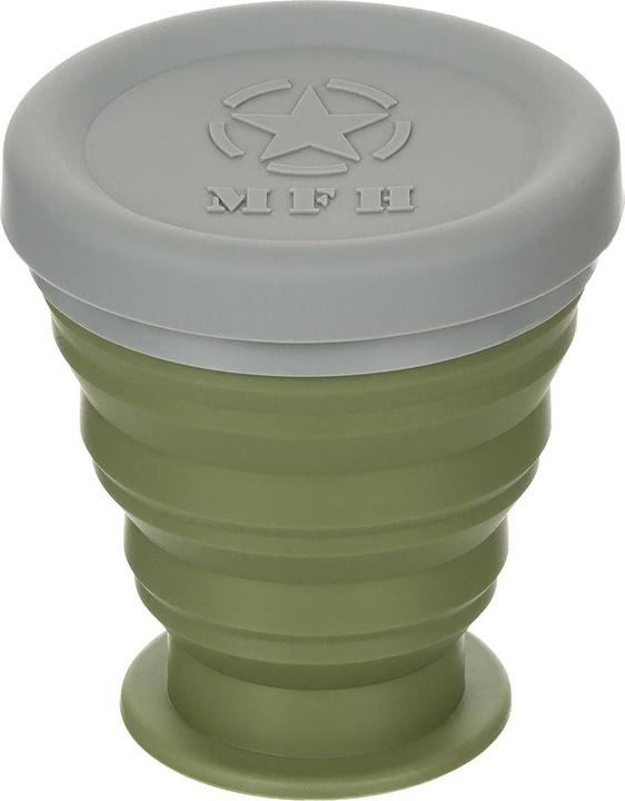 Actual product image Mfh Collapsible cup, with lid, silicone, olive, 200 ml