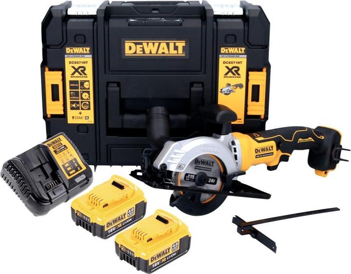 Actual product image DeWalt DCS 571 M2 Battery hand-held circular saw 18 V 115 mm Brushless + 2x battery 4.0 Ah + charger +