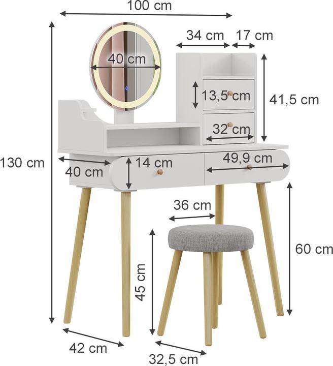 Actual product image Vicco Edda with LED mirror and stool (100 x 40 x 130 cm)
