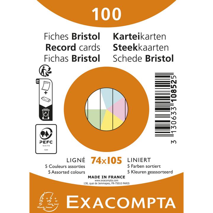 Image du produit Exacompta Cartes-fiches ligné (74 x 105 mm, 205 g/m², 100 x)