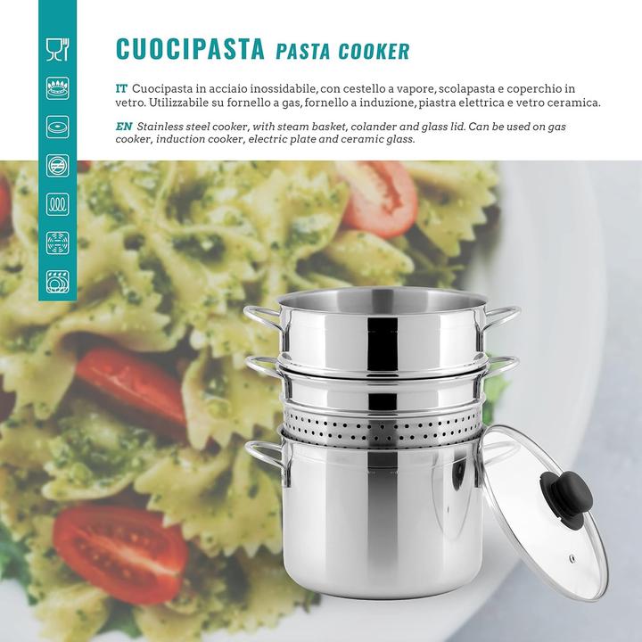 Produktbild Inoxpran Pastamaschine mit Dampfkorb, spülmaschinengeeignet, für Induktion, Gas, Elektro und Keramik