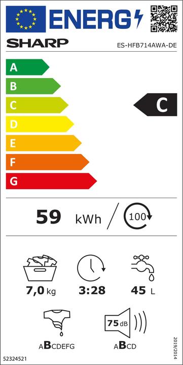 Energy Label Sharp ES-HFB714AWA-DE (7 kg, Left)