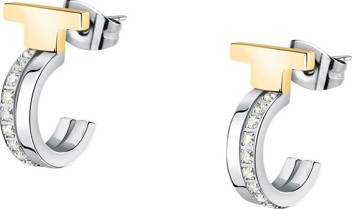 Trussardi Bicolor hoop earrings made of steel with zirconia T-Logo TJAXC35 (Stahl)